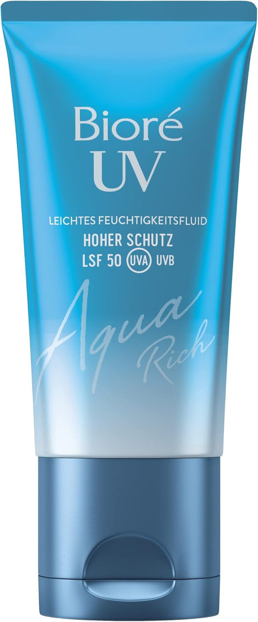 Bioré Aqua Rich UV Light, Moisturising Liquid for the Face, Sun Protection, SPF 50, UVA/UVB, Works Under Makeup, Non-greasy