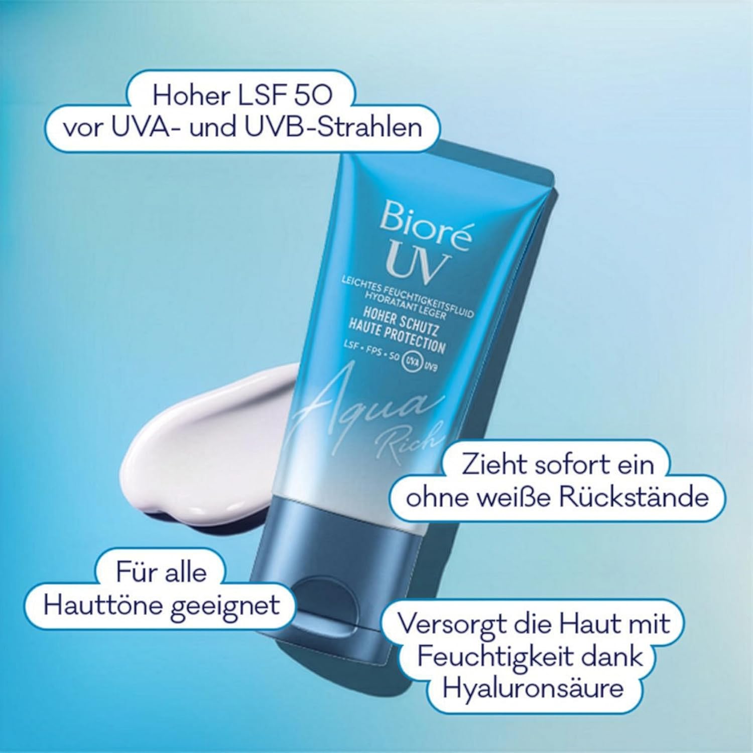 Bioré Aqua Rich UV Light, Moisturising Liquid for the Face, Sun Protection, SPF 50, UVA/UVB, Works Under Makeup, Non-greasy