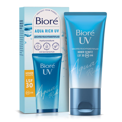 Bioré Aqua Rich UV Light, Moisturising Liquid for the Face, Sun Protection, SPF 50, UVA/UVB, Works Under Makeup, Non-greasy