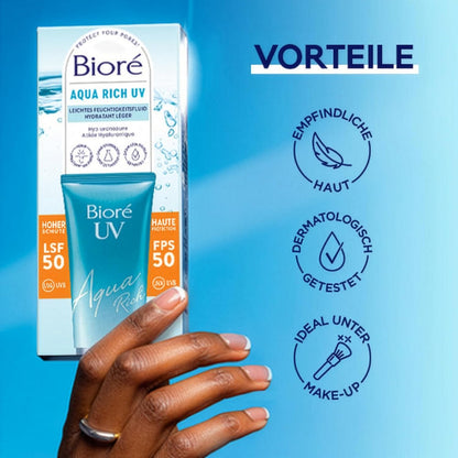 Bioré Aqua Rich UV Light, Moisturising Liquid for the Face, Sun Protection, SPF 50, UVA/UVB, Works Under Makeup, Non-greasy