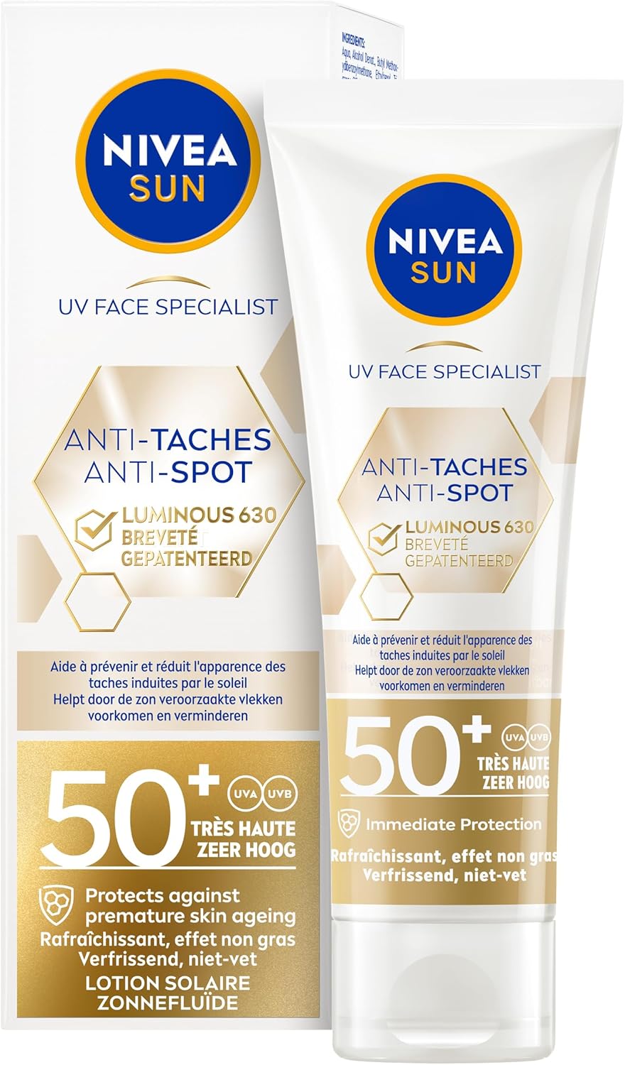 NIVEA SUN Face Luminous Anti-Spot Sunscreen Face - Face Cream with SPF 50+ - Anti Pigment Spots Cream - Sunscreen - Protects and evens - 40 ml
