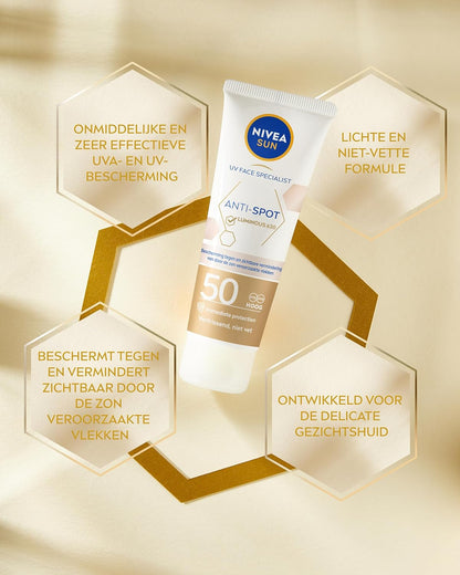 NIVEA SUN Face Luminous Anti-Spot Sunscreen Face - Face Cream with SPF 50+ - Anti Pigment Spots Cream - Sunscreen - Protects and evens - 40 ml