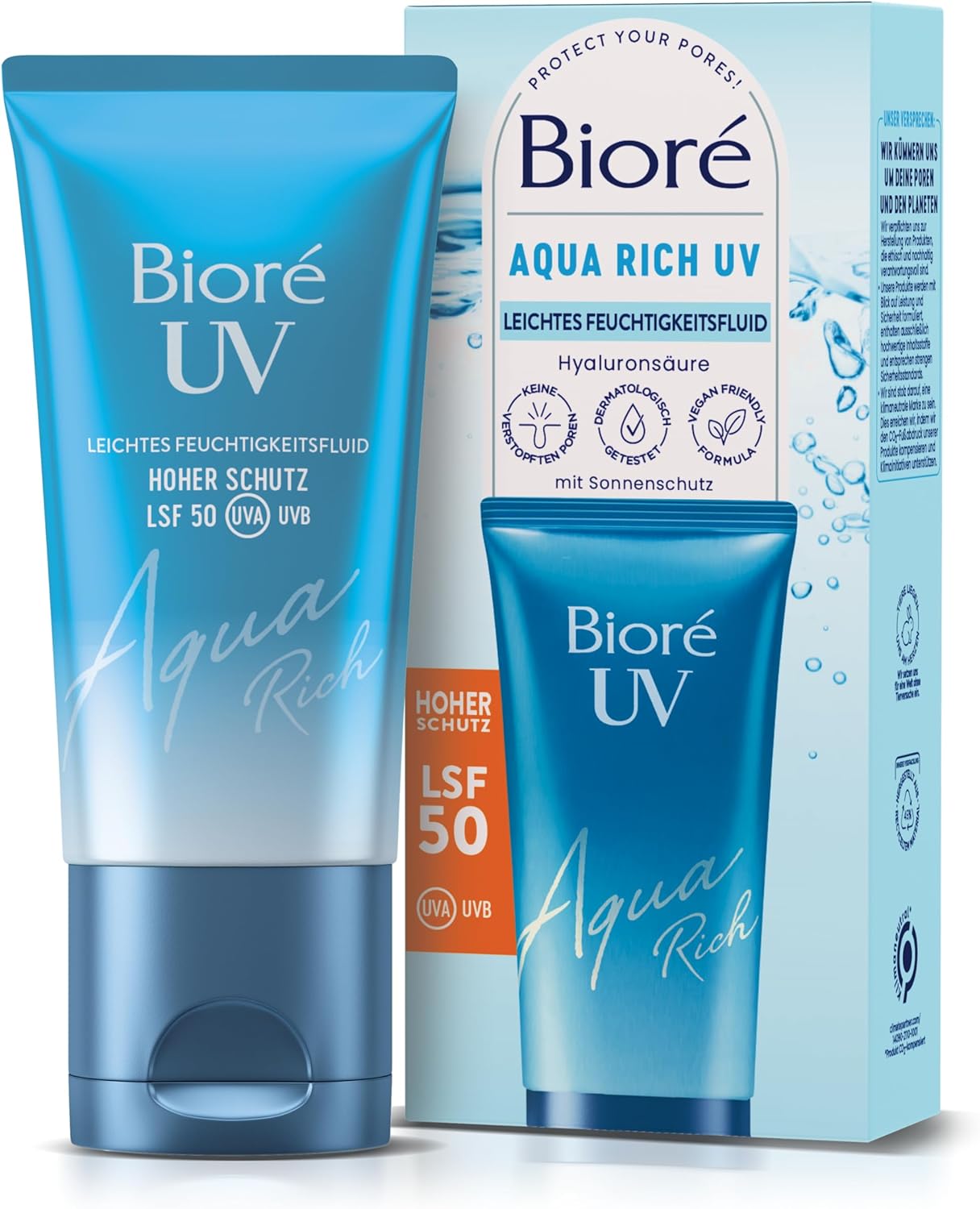 Bioré Aqua Rich UV Light, Moisturising Liquid for the Face, Sun Protection, SPF 50, UVA/UVB, Works Under Makeup, Non-greasy